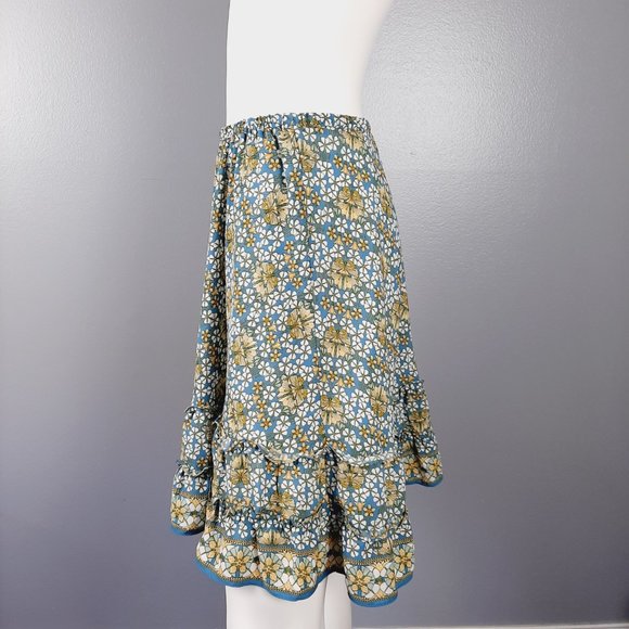 Max Studio Tiered A-Line Skirt Women's Size XS Blue Multi Floral Print Pull-On - Picture 4 of 8